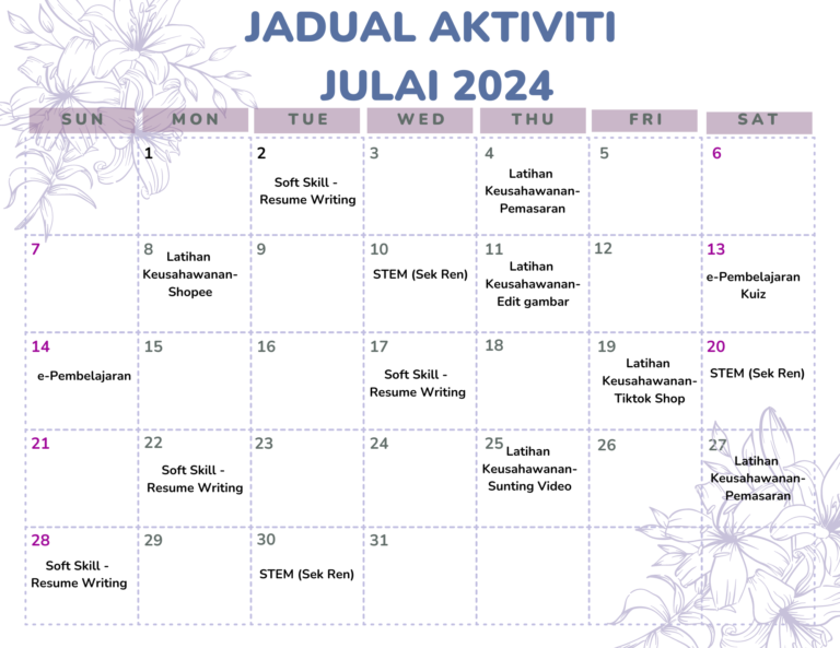 Lavender Lilac Purple Floral Simple Modern June 2024 Monthly Calendar 2